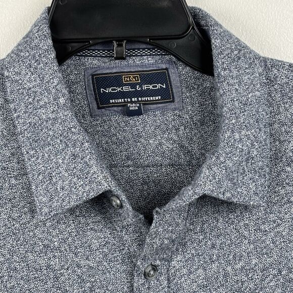 Nickel & Iron Men’s Large Button Front Blue Mottled Long Sleeve Shirt Cuff - Picture 4 of 8